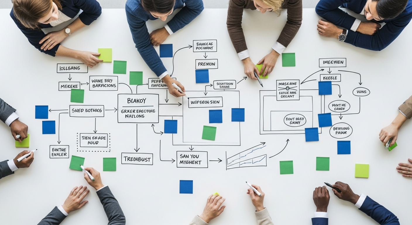 Cross-functional team collaborating on process design